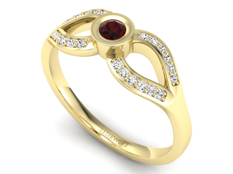 Złoty pierścionek z granatem i brylantami - p16153zgr — zdjęcie 3