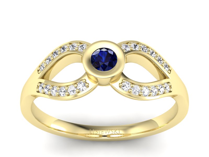 Pierścionek ze spinelem i diamentami żółte złoto - p16153zsp