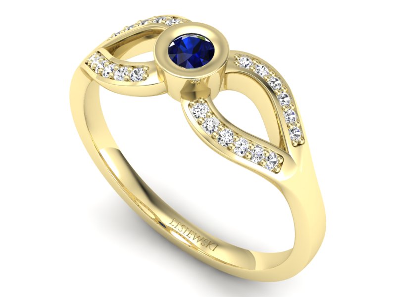 Pierścionek ze spinelem i diamentami żółte złoto - p16153zsp — zdjęcie 3