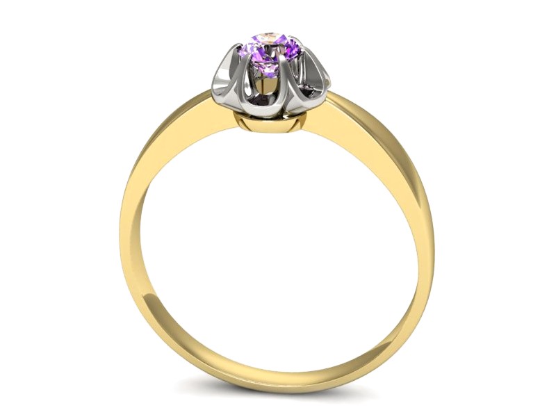 Pierścionek białe i żółte złoto z ametystem - p16156zbat — zdjęcie 3