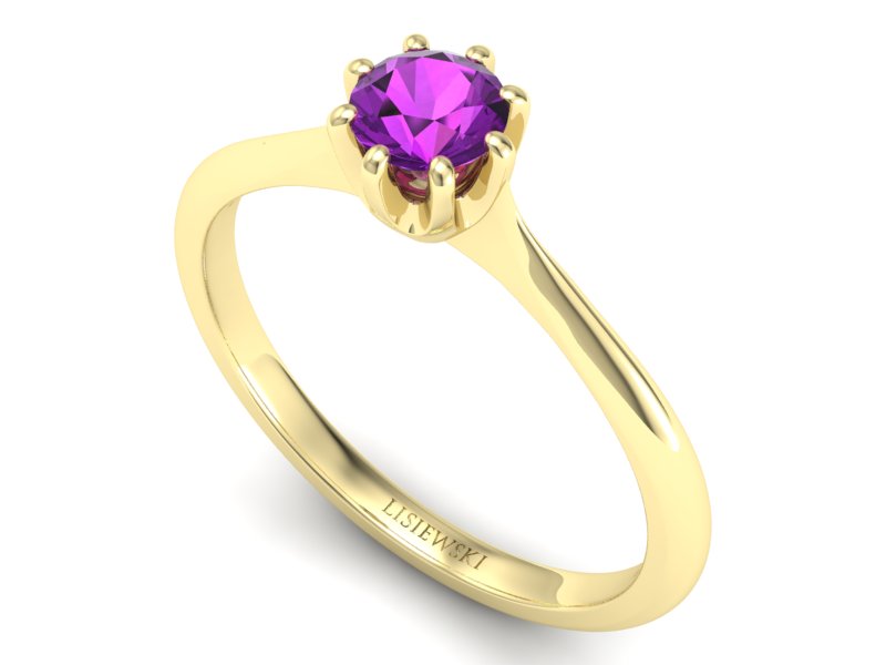 Złoty pierścionek z ametystem żółte złoto - p16157zat — zdjęcie 3
