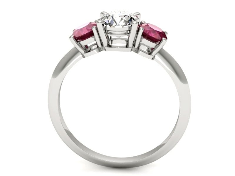 Pierścionek z brylantem i rubinami białe złoto - p16159br — zdjęcie 3