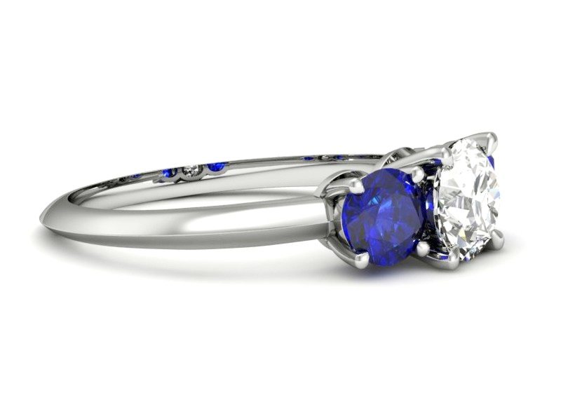 Pierścionek z brylantem i szafirami białe złoto - p16159bszc — zdjęcie 2