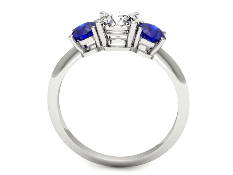 Pierścionek z brylantem i szafirami białe złoto - p16159bszc — zdjęcie 3