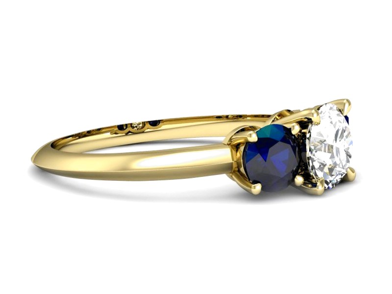 Pierścionek z brylantem i szafirami żółte złoto - p16159zsz — zdjęcie 2