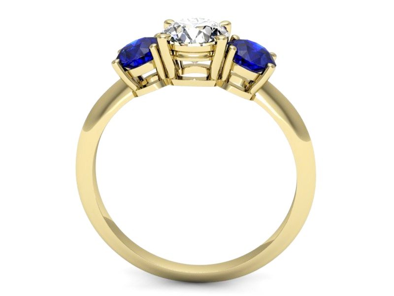Pierścionek z brylantem i szafirami żółte złoto - p16159zszc — zdjęcie 3