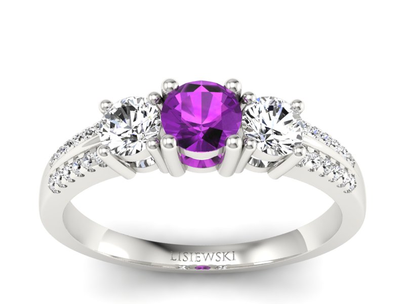 Złoty pierścionek z ametystem i brylantami - p16160bat