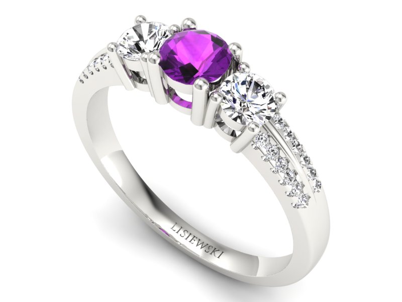 Złoty pierścionek z ametystem i brylantami - p16160bat — zdjęcie 3