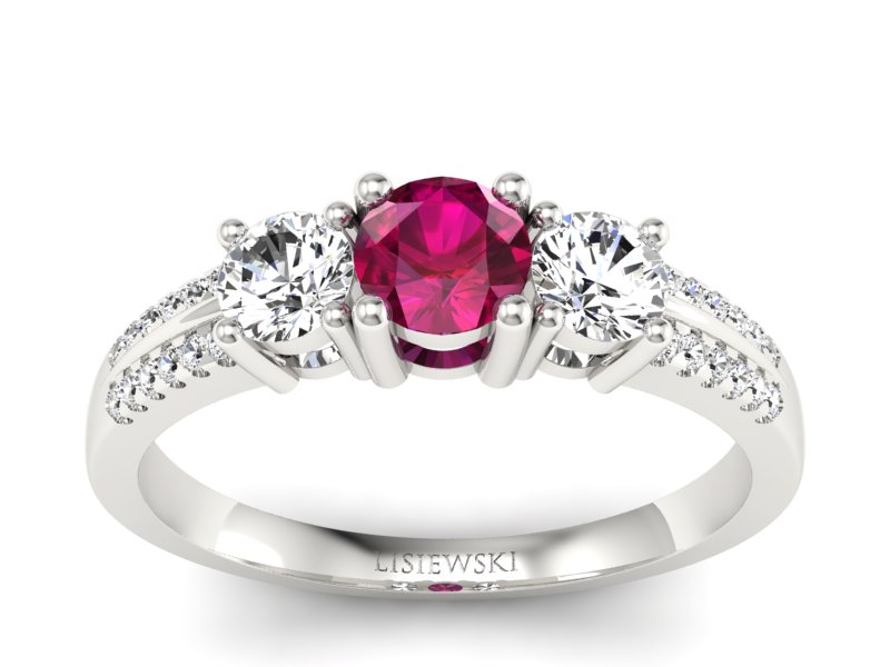 Pierścionek z rubinem i brylantami białe złoto - p16160br