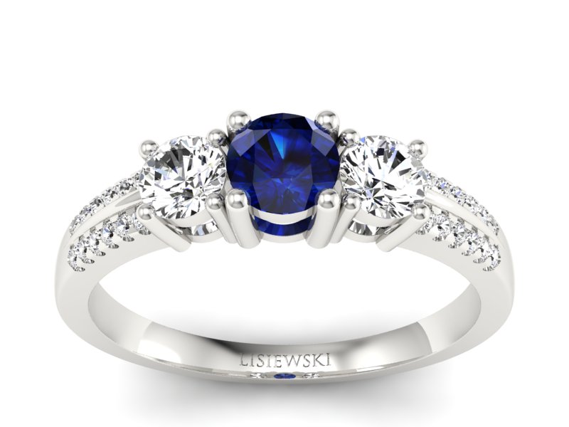 Pierścionek z szafirem i brylantami białe złoto - p16160bsz