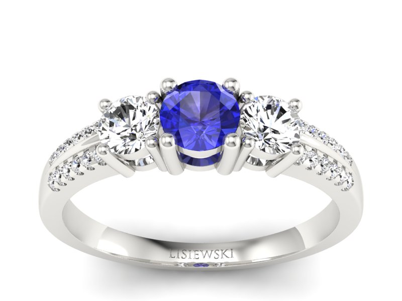 Pierścionek z szafirem i brylantami białe złoto - p16160bszc