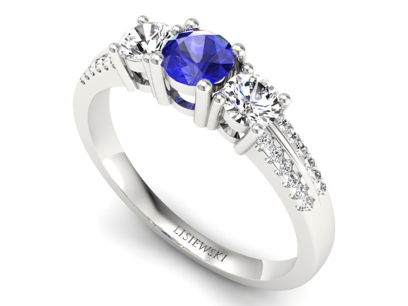 Pierścionek z szafirem i brylantami białe złoto - p16160bszc — zdjęcie 3