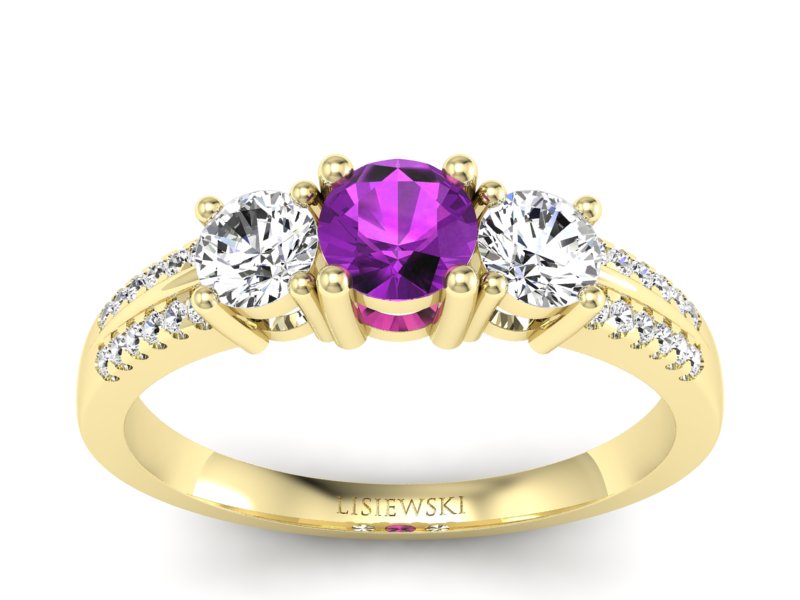 Pierścionek z ametystem i brylantami żółte złoto - p16160zat
