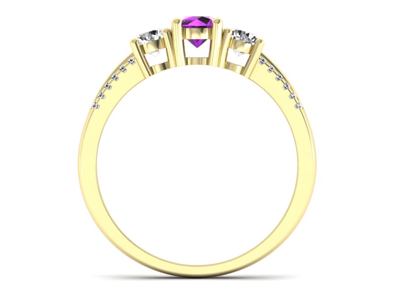 Pierścionek z ametystem i brylantami żółte złoto - p16160zat — zdjęcie 2