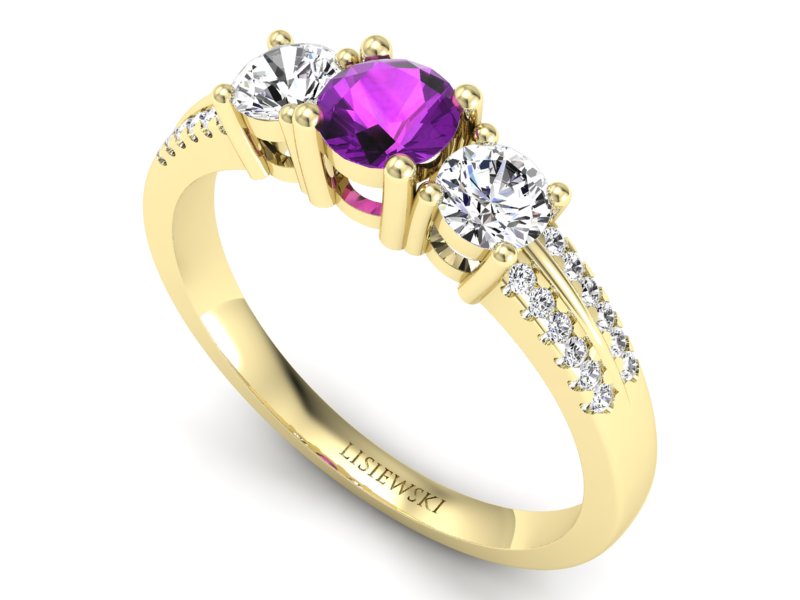 Pierścionek z ametystem i brylantami żółte złoto - p16160zat — zdjęcie 3