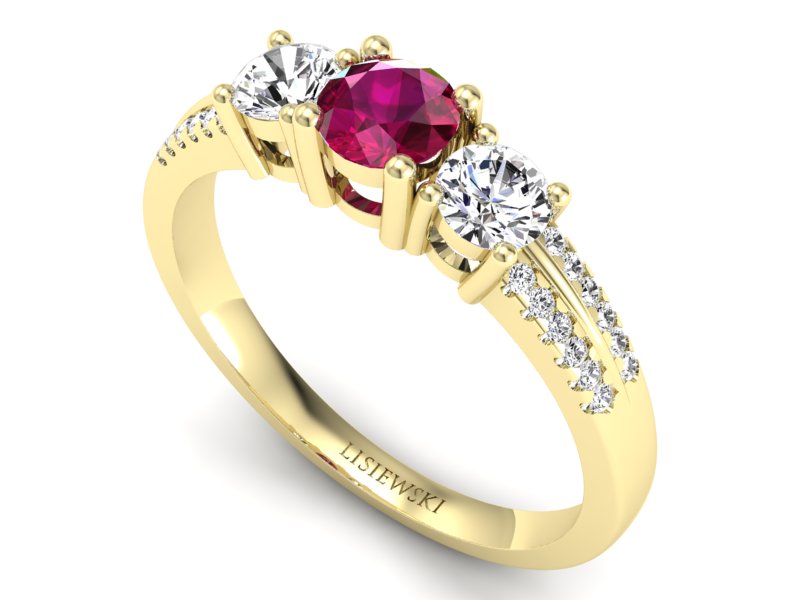 Złoty pierścionek z rubinem i brylantami - p16160zr — zdjęcie 3