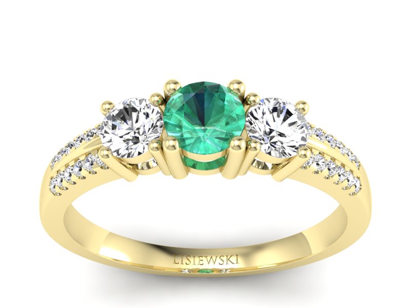 Złoty pierścionek ze szmaragdem i brylantami - p16160zsm