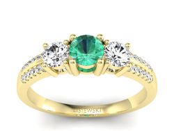 Złoty Pierścionek ze szmaragdem i brylantami - p16160zsm
