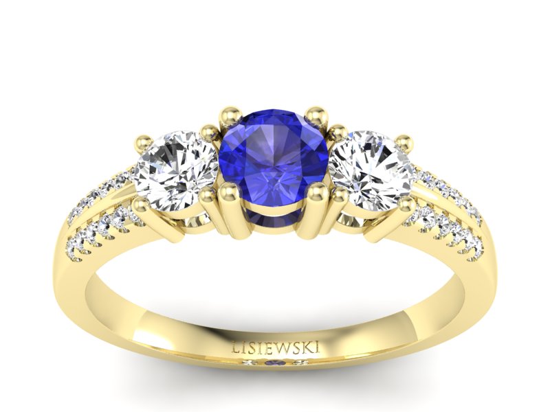 Złoty pierścionek z szafirem i brylantami - p16160zszc