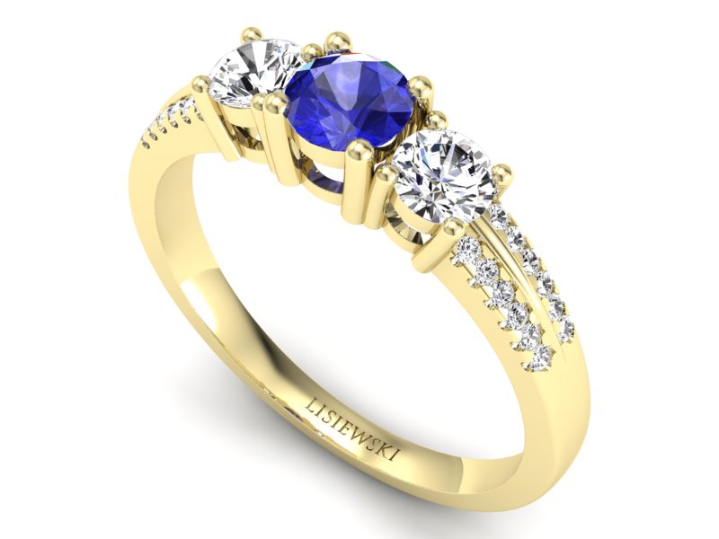 Złoty pierścionek z szafirem i brylantami - p16160zszc — zdjęcie 3