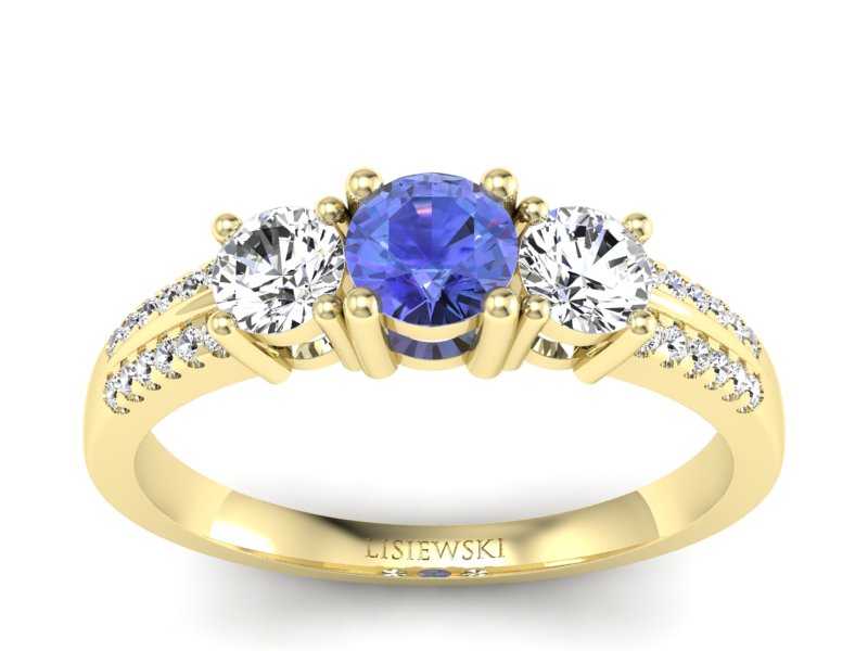 Pierścionek z tanzanitem i brylantami żółte złoto - p16160zt