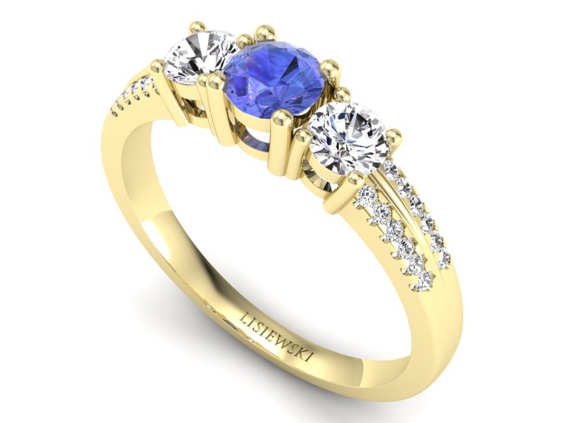 Pierścionek z tanzanitem i brylantami żółte złoto - p16160zt — zdjęcie 3