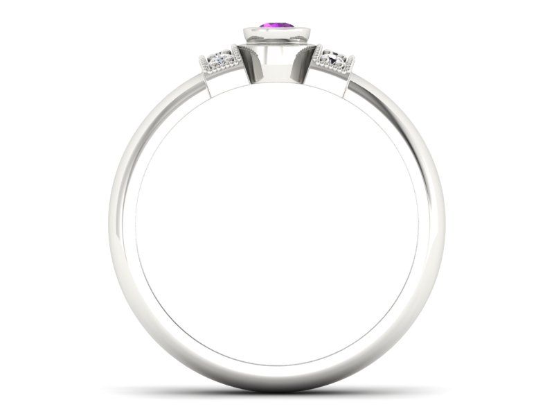 Złoty pierścionek z ametystem i brylantami - p16161bat — zdjęcie 2