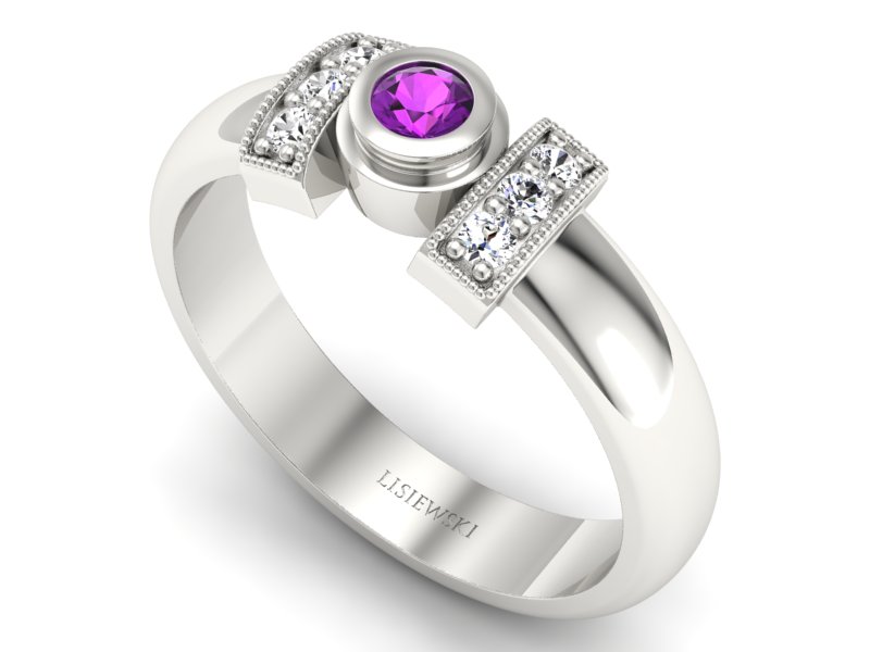 Złoty pierścionek z ametystem i brylantami - p16161bat — zdjęcie 3