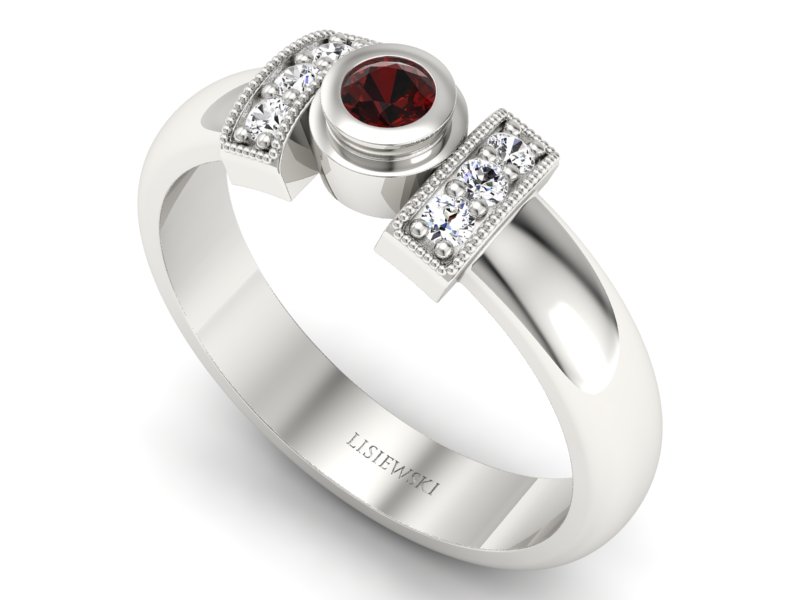 Pierścionek z granatem i brylantami białe złoto - p16161bgr — zdjęcie 3