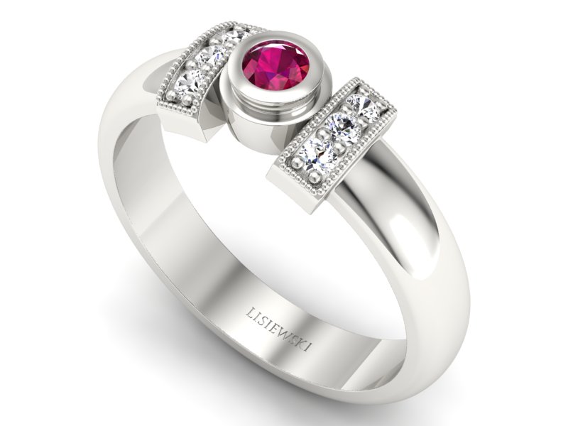 Złoty pierścionek z rubinem i brylantami - p16161br — zdjęcie 3