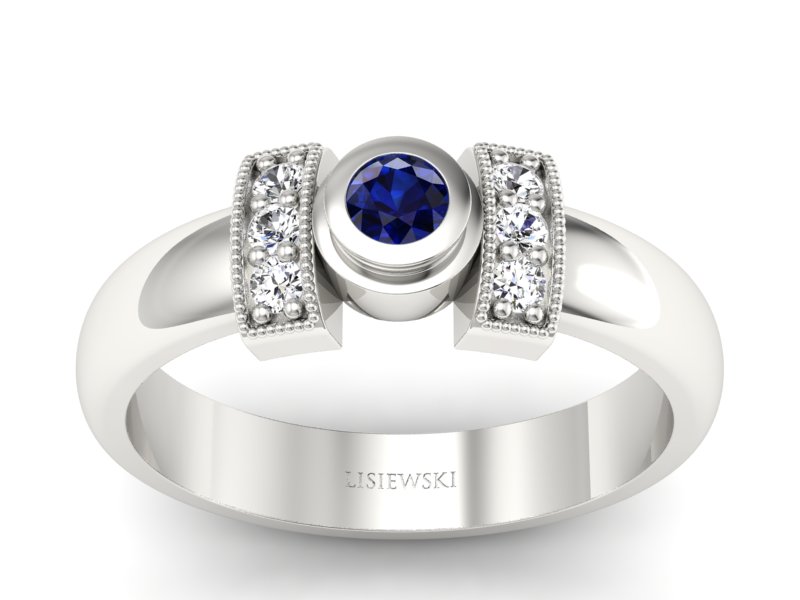 Pierścionek z szafirem i brylantami białe złoto - p16161bsz