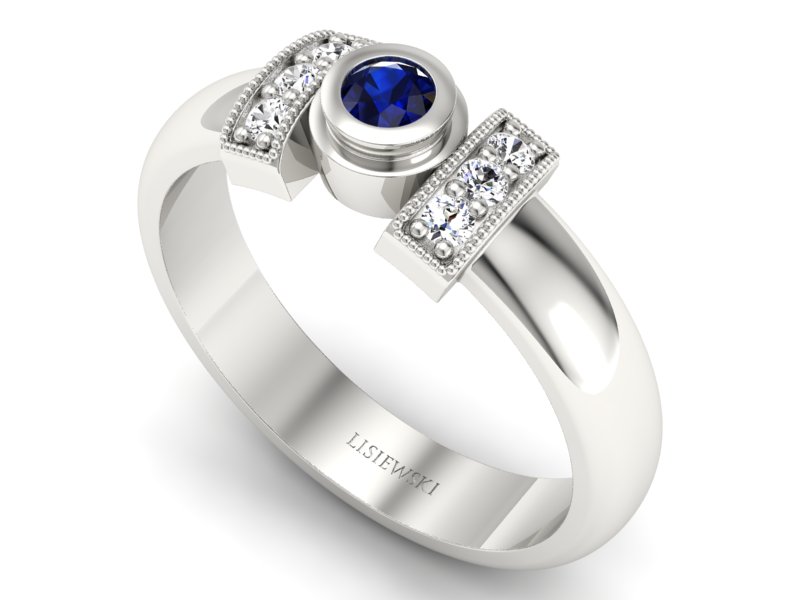 Pierścionek z szafirem i brylantami białe złoto - p16161bsz — zdjęcie 3