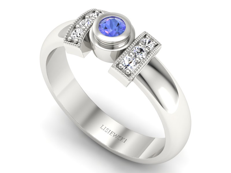 Pierścionek z tanzanitem białe złoto i brylantami - p16161bt — zdjęcie 3
