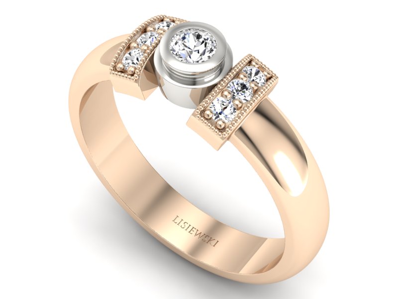 Pierścionek z brylantami białe różowe złoto - p16161cbV — zdjęcie 3
