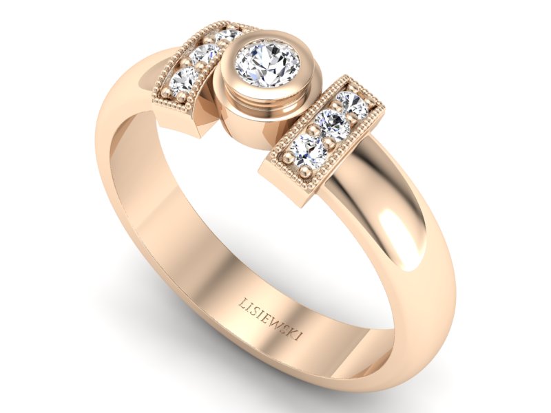 Złoty pierścionek z brylantami różowe złoto - p16161V — zdjęcie 3