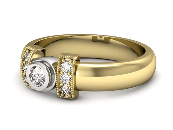 Pierścionek z diamentami żółte i białe złoto 585 - p16161zb