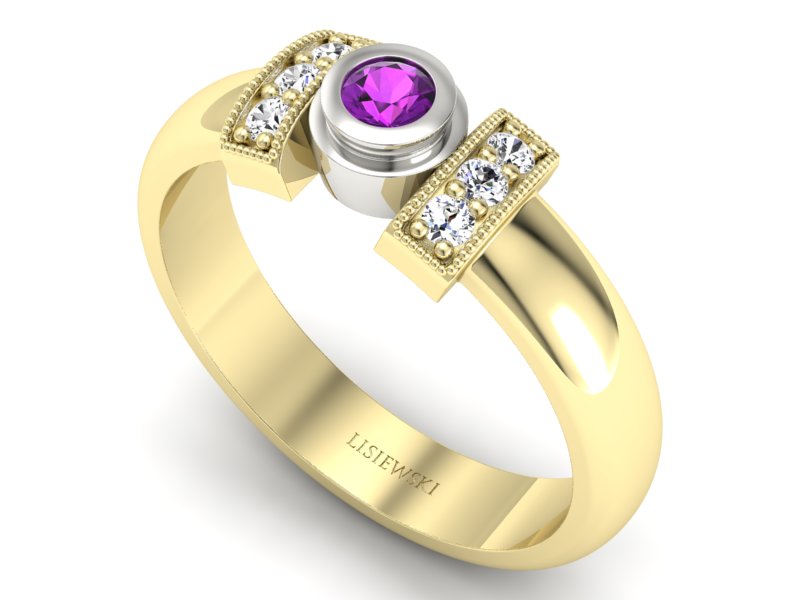 Pierścionek z ametystem i brylantami - p16161zbat — zdjęcie 3