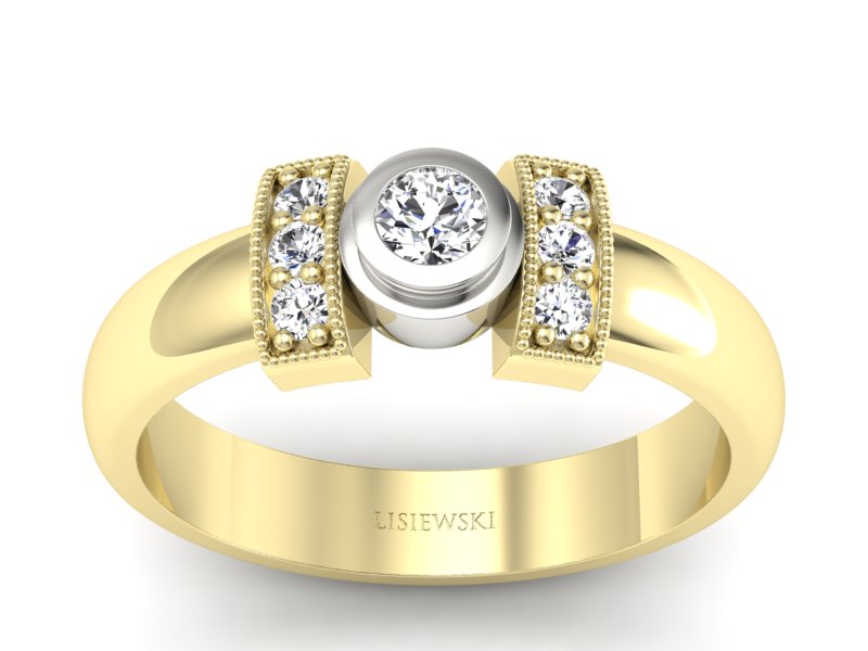 Pierścionek z diamentami żółte i białe złoto - p16161zbP
