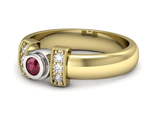 Złoty Pierścionek z rubinem i diamentami - p16161zbr