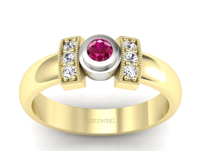 Złoty pierścionek z rubinem i diamentami - p16161zbr