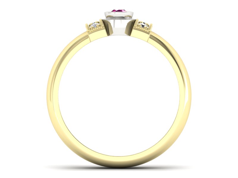 Złoty pierścionek z rubinem i diamentami - p16161zbr — zdjęcie 2