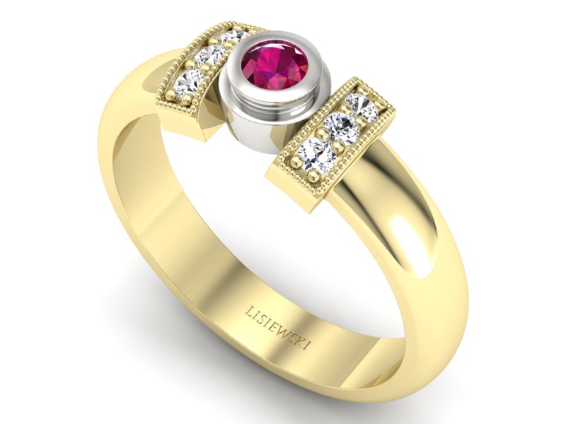 Złoty pierścionek z rubinem i diamentami - p16161zbr — zdjęcie 3