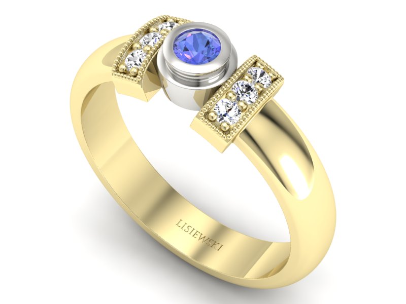 Złoty pierścionek z tanzanitem i brylantami - p16161zbt — zdjęcie 3