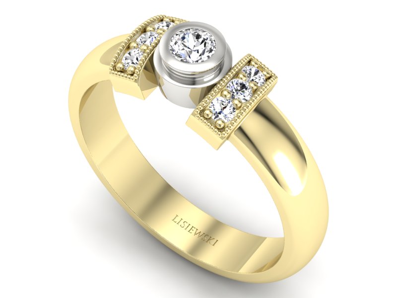 Pierścionek z diamentami żółte i białe złoto - p16161zbV — zdjęcie 3