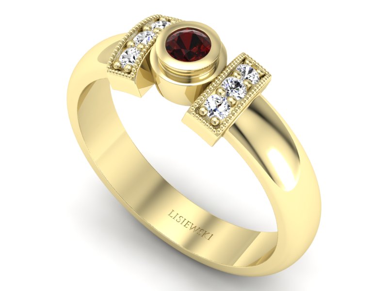 Złoty pierścionek z granatem i brylantami - p16161zgr — zdjęcie 3