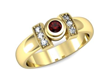 Złoty pierścionek z granatem i brylantami - p16161zgr - 1