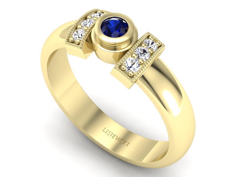 Złoty pierścionek z szafirem i brylantami - p16161zsz — zdjęcie 3