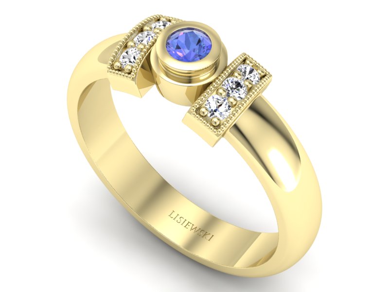 Pierścionek z tanzanitem i brylantami żółte złoto - p16161zt — zdjęcie 3