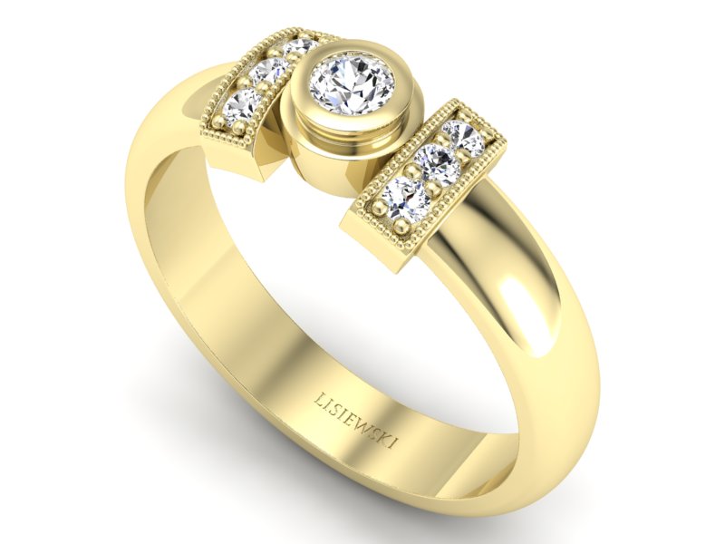 Złoty pierścionek z brylantami żółte złoto - p16161zV — zdjęcie 3