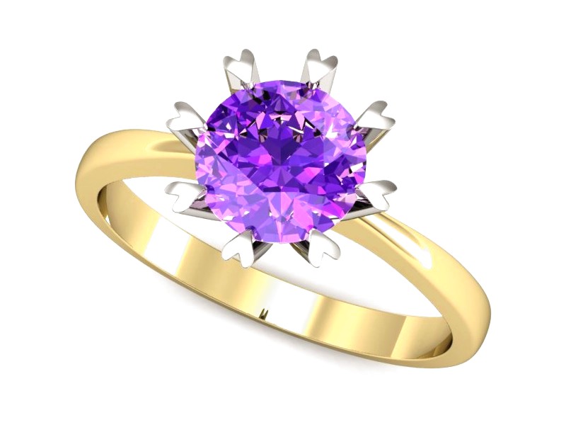 Pierścionek z ametystem żółte i białe złoto - p16164zbat